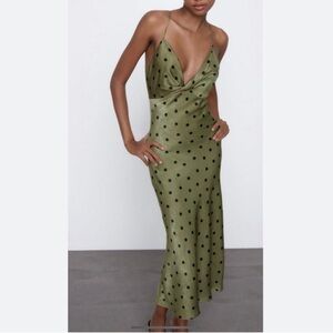 Polka dot green dress Zara